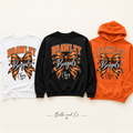 Tiger Bow cheer design on three apparel styles